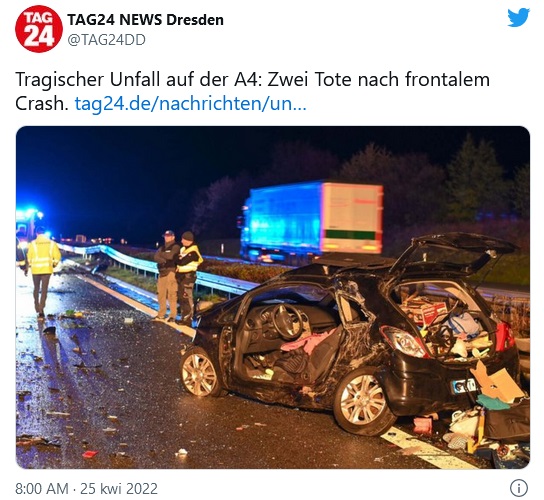 Niemcy: Tragiczny wypadek na autostradzie, nie żyje małżeństwo z Ostrzeszowa