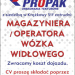 PRACA: MAGAZYNIER/OPERATOR WÓZKA WIDŁOWEGO